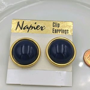 Vintage Napier NEW Navy Button Gold Screw Earrings
